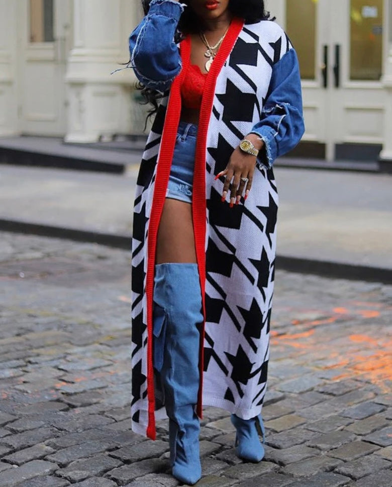 Blazing The Town | Knit Denim Sleeve Cardigan