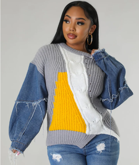 Glam Work | Denim Patch Sweater